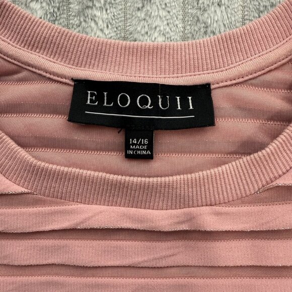 Eloquii Shirt Womens 14/16 Short Sleeve Tee Pink Textured Stripes Shimmer Top‎ - Picture 3 of 9
